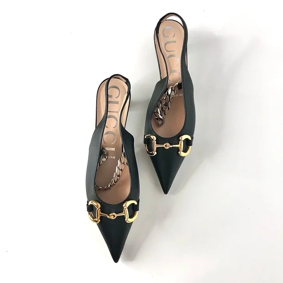 NIB Gucci Baby Horsebit Deva Maryjane Slingback Pointed Toe Kitten Heel Pumps 38 - Picture 3 of 8